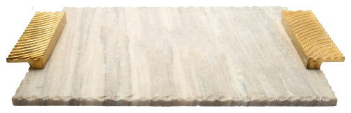 Grey Marble Challah Tray with Gold Embossed Handles
