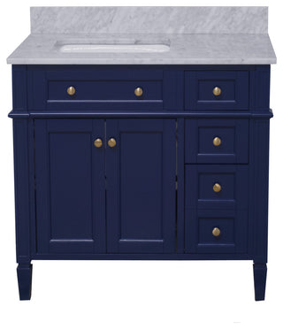 Hailey 36" Bathroom Vanity, Royal Blue, Carrara Marble