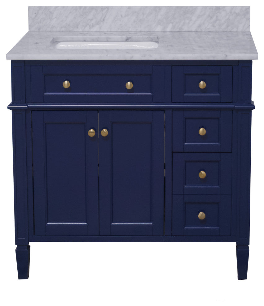 Hailey 36" Bathroom Vanity, Royal Blue, Carrara Marble