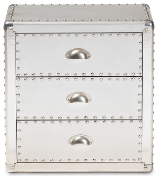 French Industrial Silver Metal 3-Drawer Nightstand