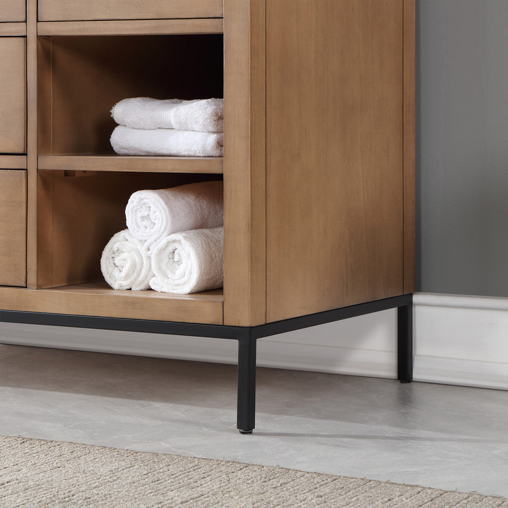 Kesia Brown Pine Bathroom Vanity Set, 48", With Mirror