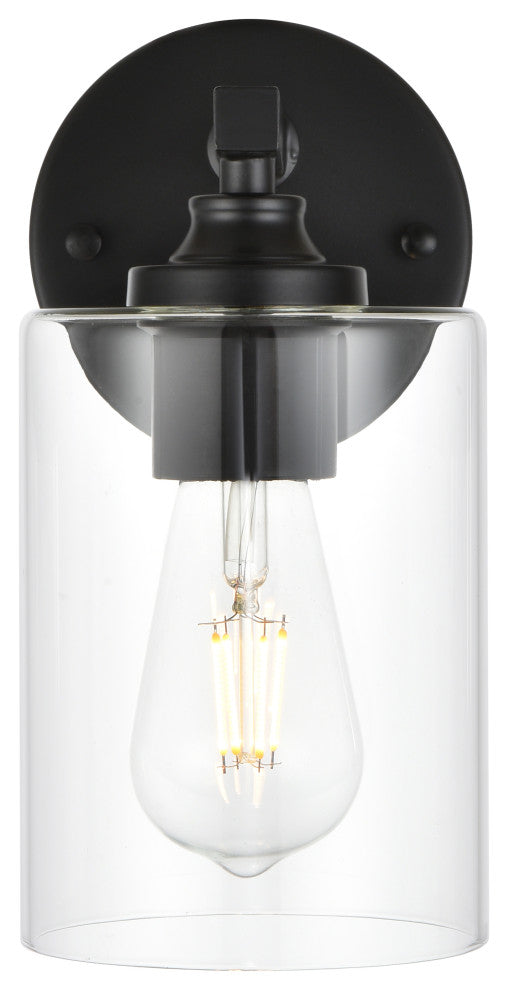 1 Light Black And Clear Bath Sconce