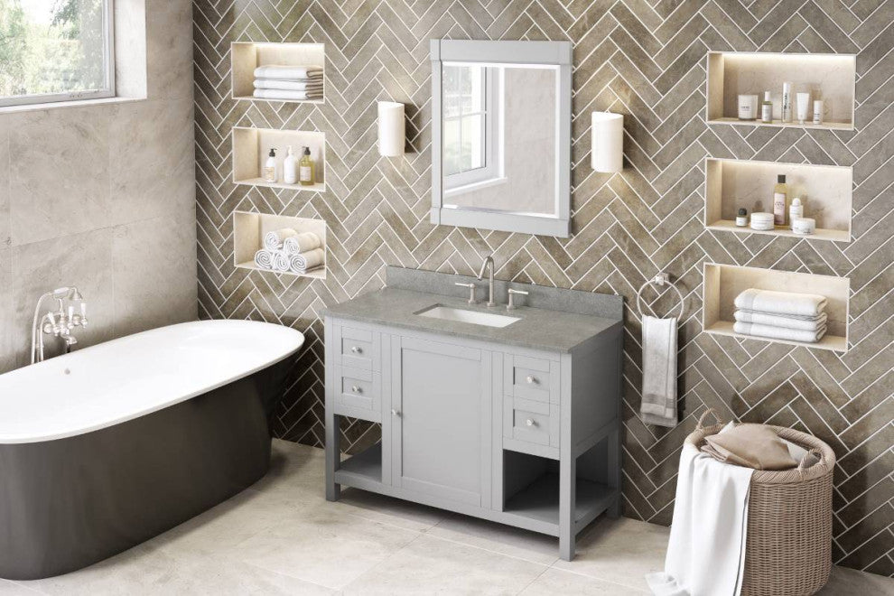 Astoria Transitional 48" Grey Vanity, Steel Grey Cultured Marble Vanity Top