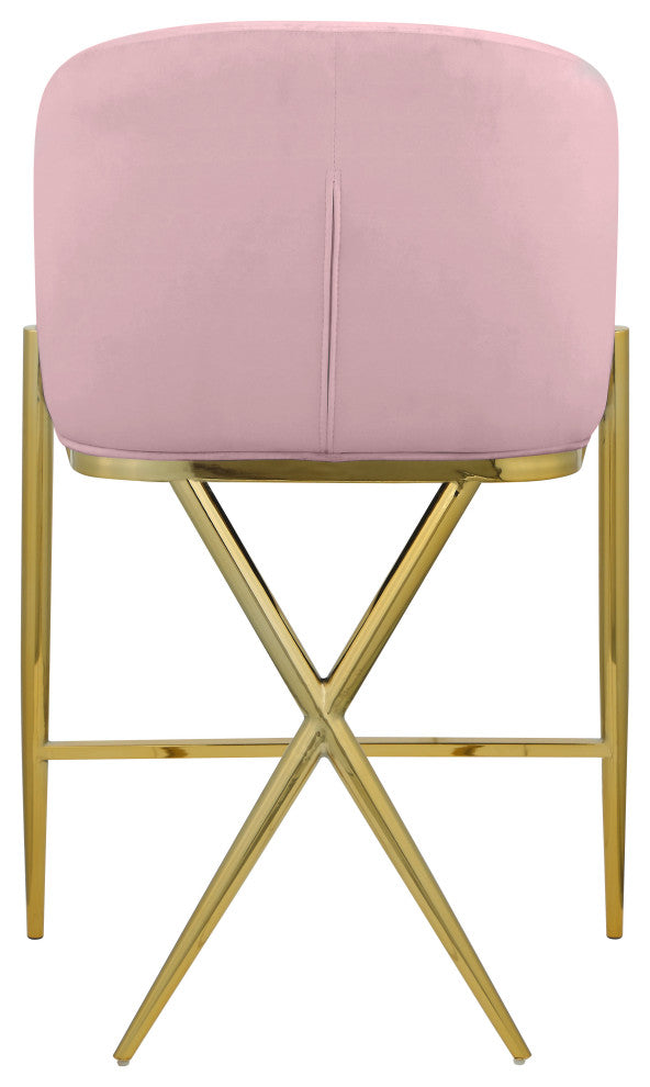 Xavier Velvet Upholstered Counter Height Stool, Pink, Gold Finish