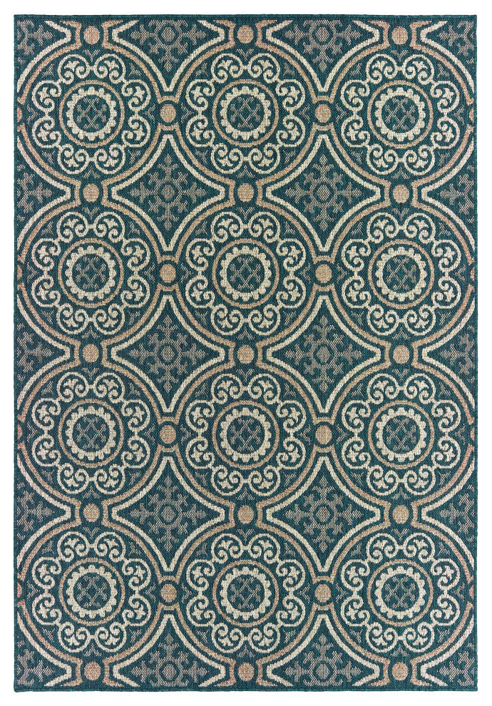 Oriental Weavers Latitude Blue/ Grey Geometric Indoor/Outdoor Rug 7'10"X10'