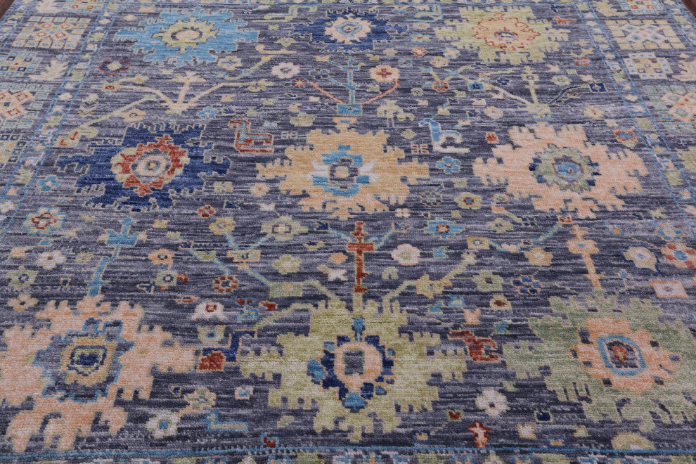 8' Square Hand-Knotted Turkish Oushak Wool Rug - Q15652
