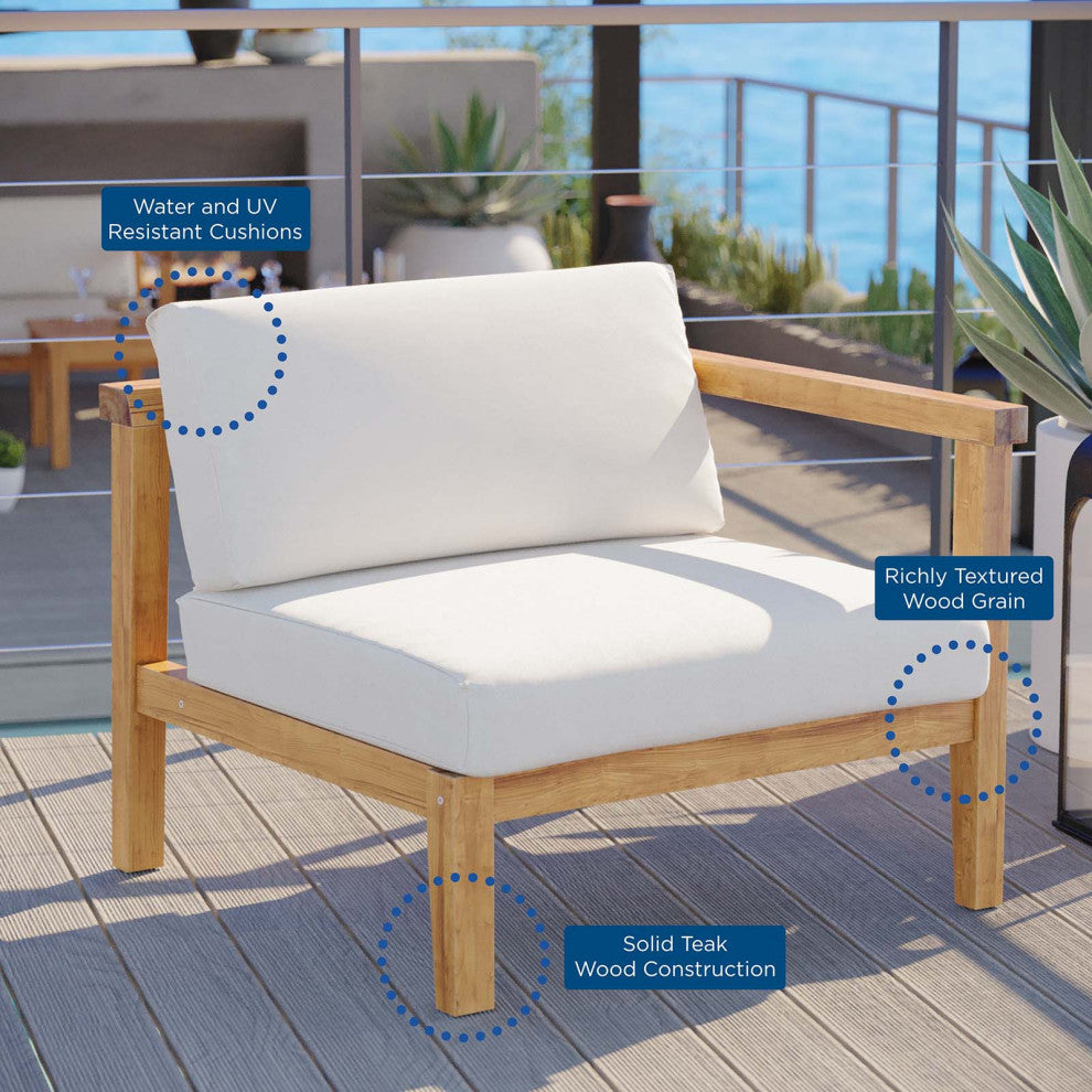 Sofa Corner Chair, Wood, Brown Natural White, Modern, Outdoor Patio Cafe Bistro