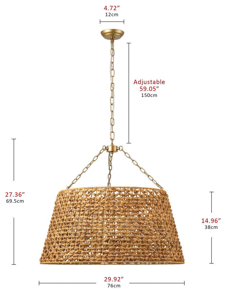 Farmhouse Painted Gold 6-Light Unique Hand Woven Oversize Pendant Light