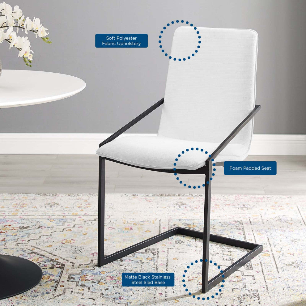 Side Dining Chair, Fabric, Metal, Black White, Modern, Cafe Bistro Restaurant