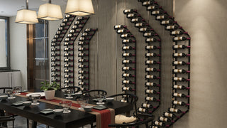 Vino Pins Flex 45 (wall mounted metal wine rack), Matte Black/Aluminum, 27 Bottles