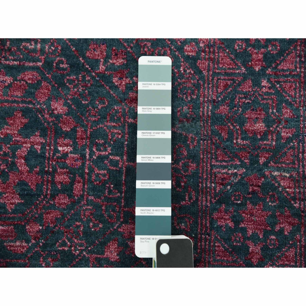 Dark Green Obscured Mamluk Design Wool and Silk Hand Knotted Rug, 8'0"x9'9"