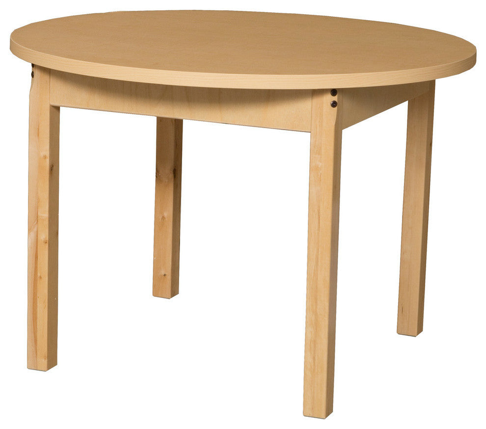 Round High Pressure Laminate Table With Hardwood Legs, 18"