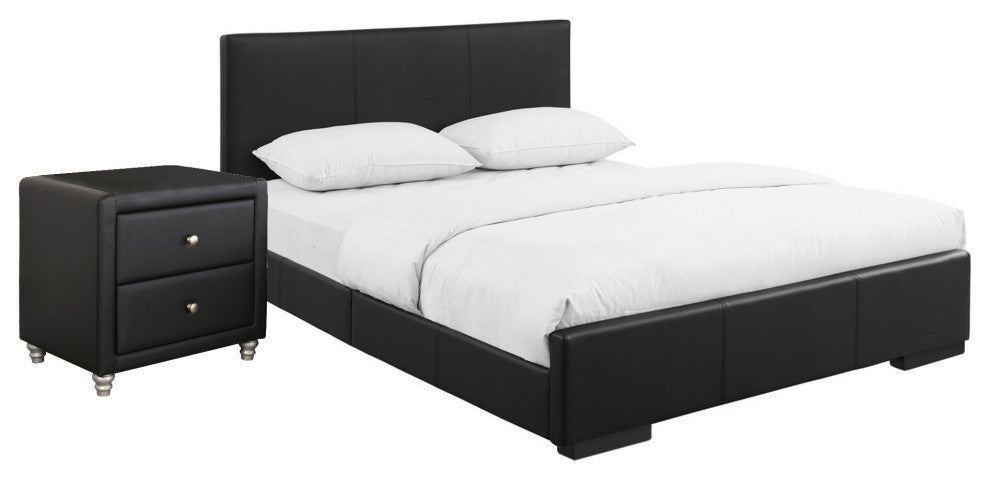 Black Upholstered Twin Platform Bed With Nightstand