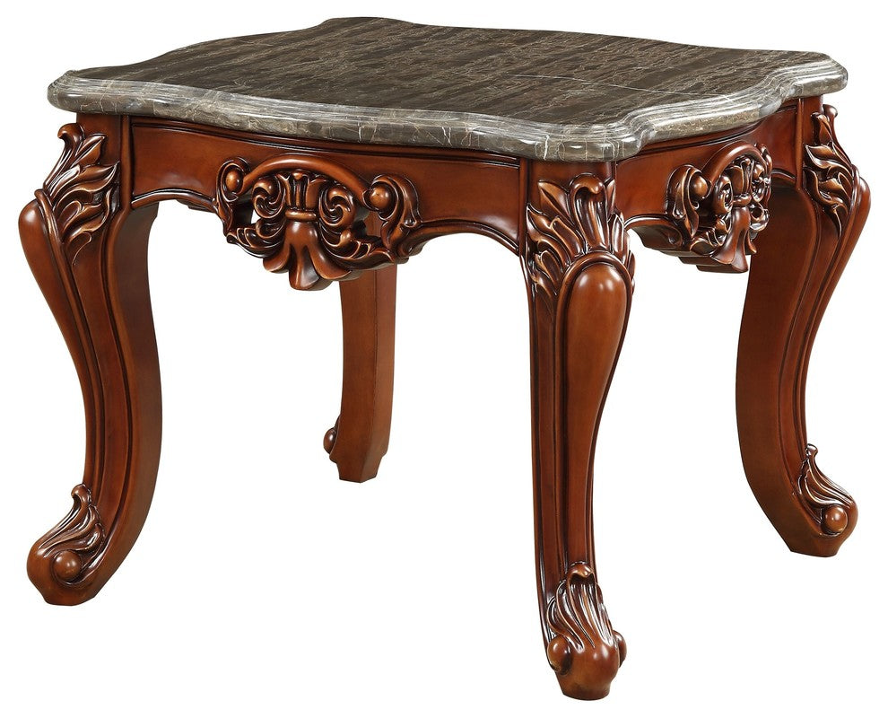 ACME Eustoma End Table, Marble and Walnut