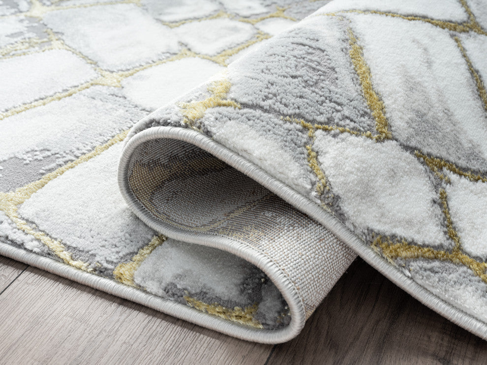 Abani Luna LUN130A Contemporary Grey and Gold Spiral Metallic Area Rug