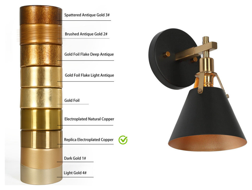 LNC Modern 1-Light Dimmable Metal Armed Wall Sconce 6"W, Black and Gold