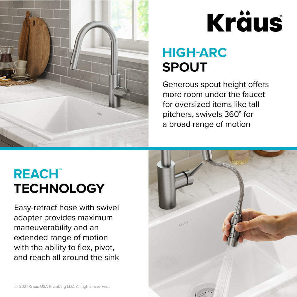 Oletto Pull-Down 1-Hole Kitchen Faucet, Spot Free Stainless Steel