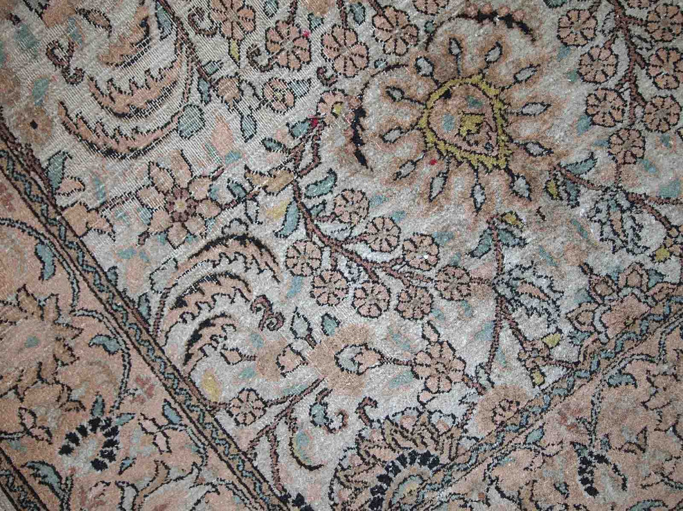 Handmade vintage silk Indo-Tabriz rug 3.2' x 5.3' (100cm x 162cm) 1950s