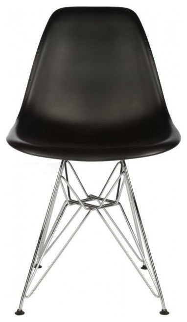 Set of 4 DSR Black Mid Century Modern Dining Shell Chair, Steel Eiffel Legs