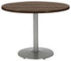 KFI Mode 48" Round Breakroom Table with Teak Round Silver Base Counter Height
