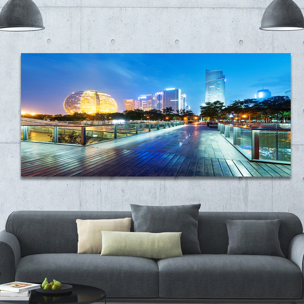 China Hangzhou Skyscrapers, Large Cityscape Canvas Art Print, 60"x28"