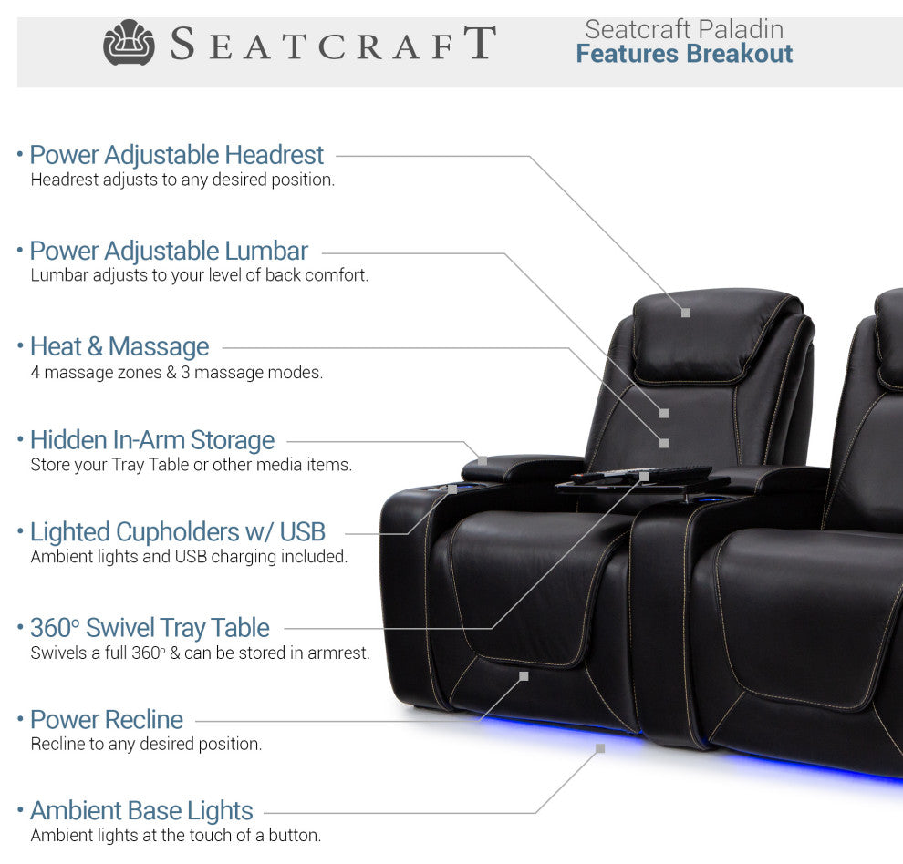 Seatcraft Paladin Home Theater Seating, Black, Row of 2