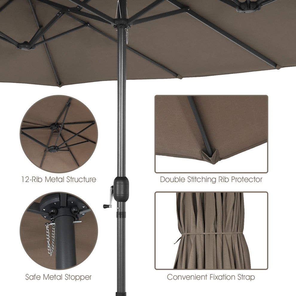 15FT Double-Sided Twin Patio Umbrella Sun Shade Outdoor Crank Market Base