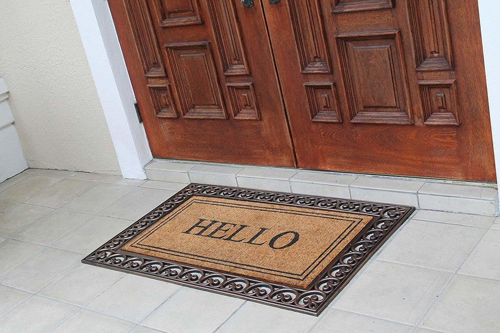 Hello Rubber And Coir Paisley Border Double Doormat, 30"x48"