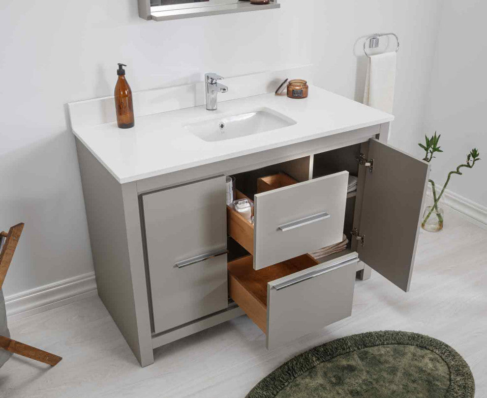 Mila Collection 48" Bathroom Vanity With Sink, Mirror, Countertop, Ash Gray