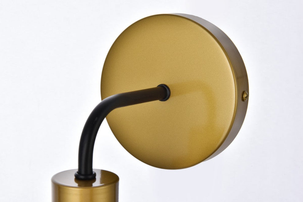 Helen 1-Light Bath Sconce, Black With Brass With Frosted Shade