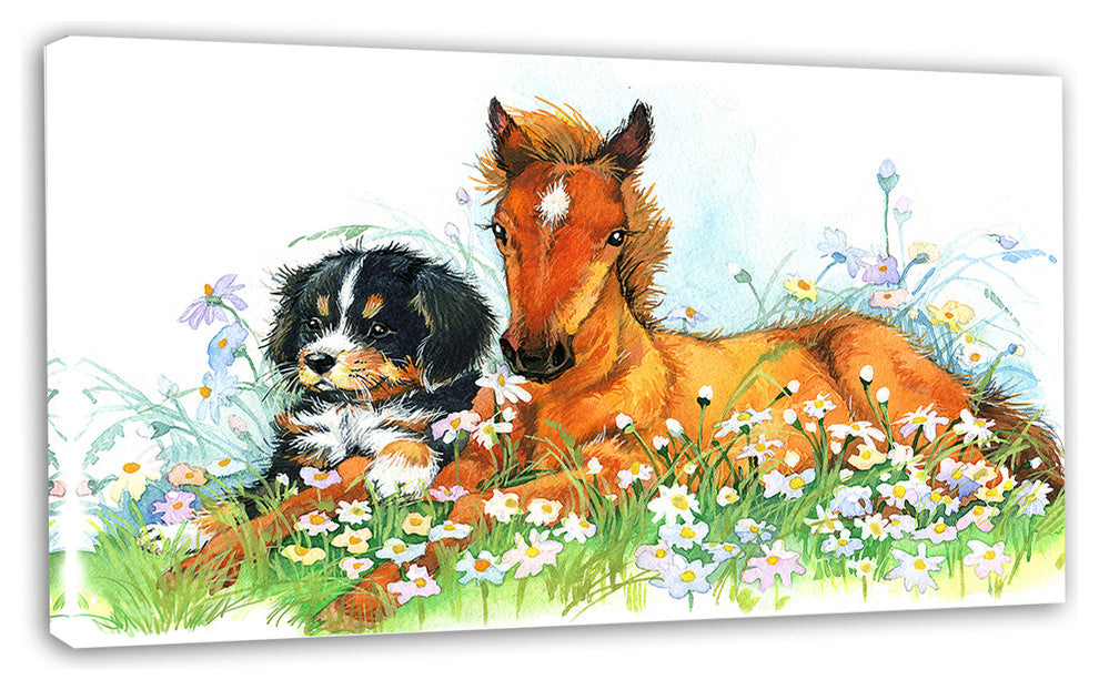 Relaxing Brown Cute Horse, Animal Canvas Art Print, 32"x16"