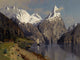 Tile Mural, Fjord By A. Normann River Mountains Cliffs Rock Boats Snow Glossy