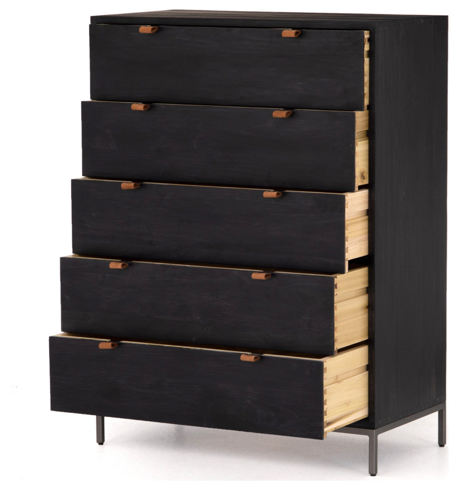 Trey 5 Drawer Dresser-Black Wash Poplar