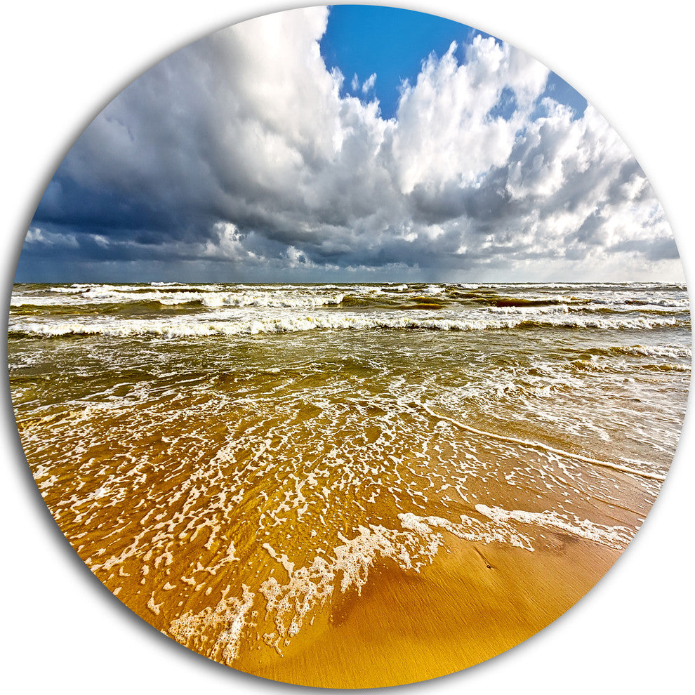 Stormy Summer Sea With White Clouds, Seashore Round Wall Art, 23"