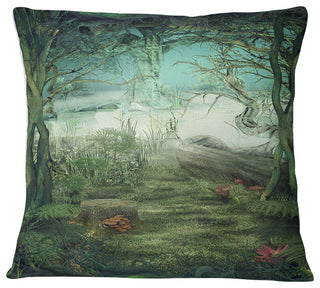 Green Forest Glade Landscape Printed Throw Pillow, 18"x18"
