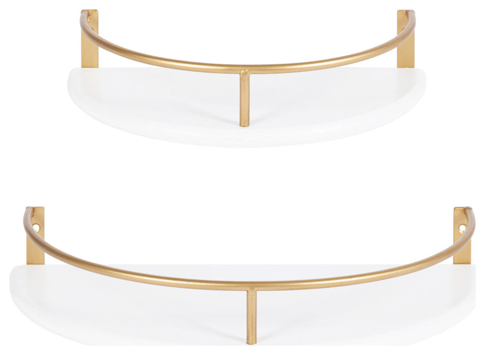 Camryn Semi Circle Shelf Set, White/Gold, 2 Piece