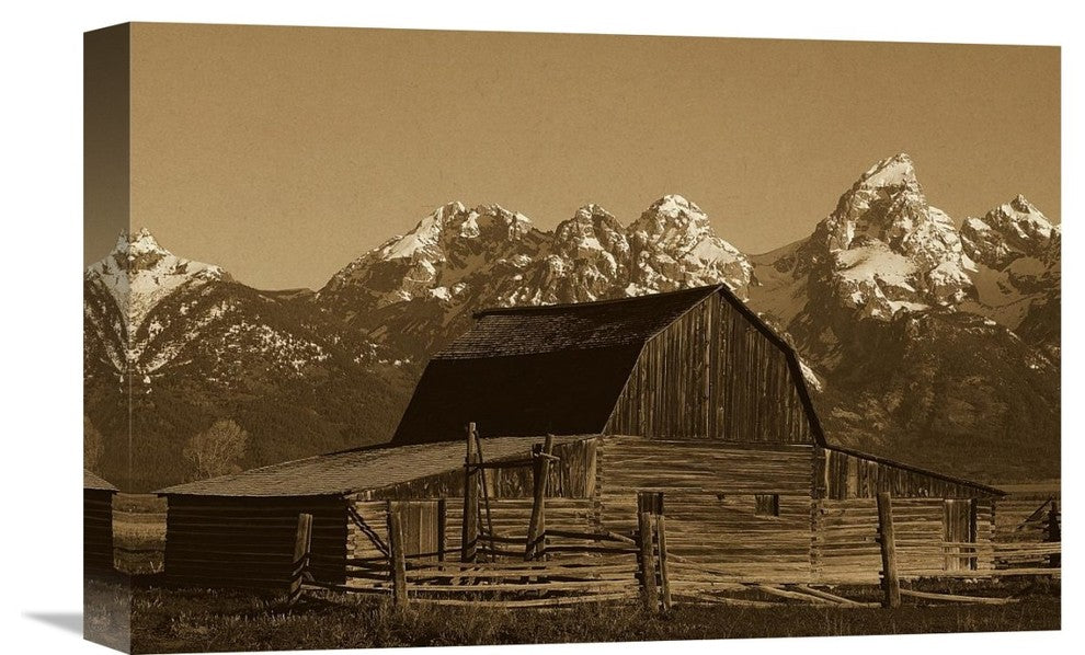 "Cunningham Cabin In Front Of Grand Teton Range, Wyoming - Sepia" Artwork
