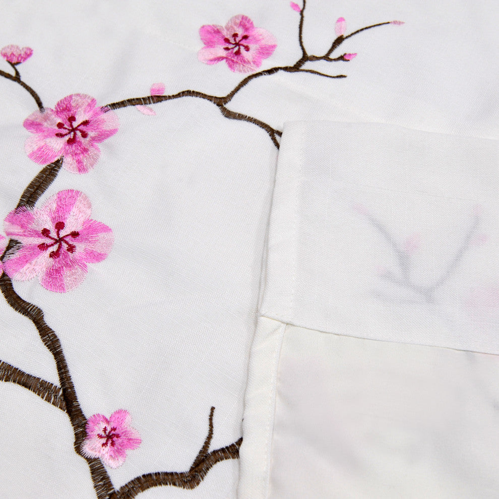 Cherry Blossom Embroidery Window Curtain Valance, Pink, 19" X 60"