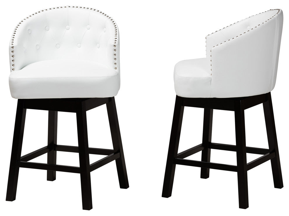 Tinalyn Swivel Counter Stool, Set of 2, White/Espresso Brown, Faux Leather