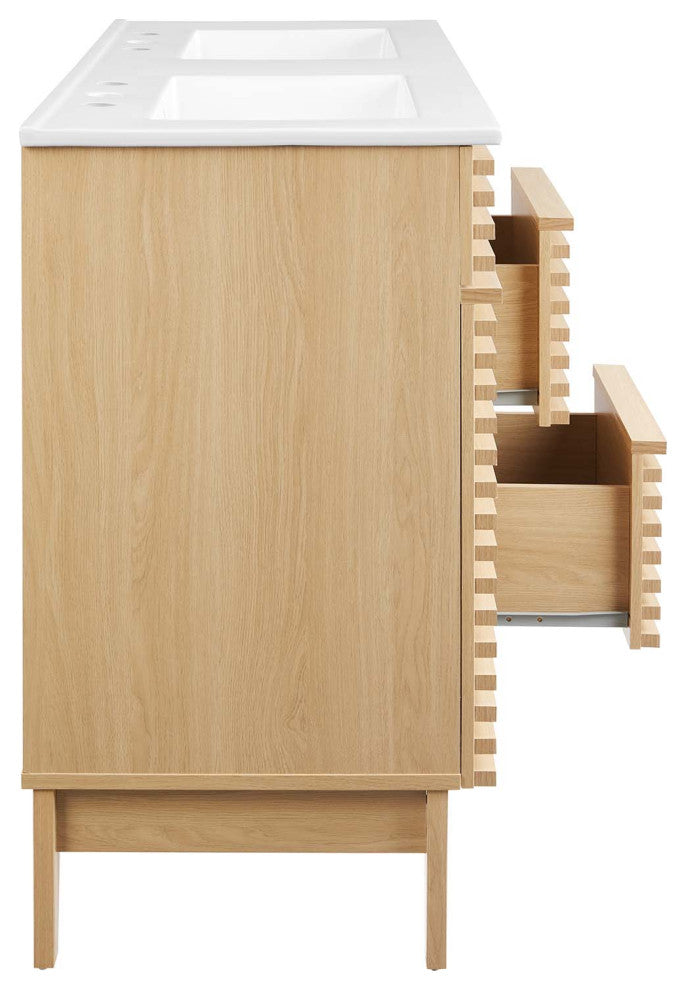 Render 48" Double Sink Bathroom Vanity, Oak White
