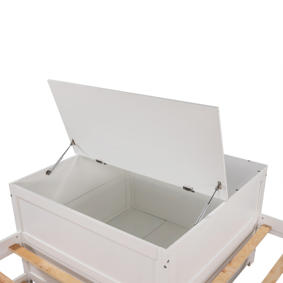 Twin Wood Frame Platform Bed with Trundle and Drawers , White, Twin