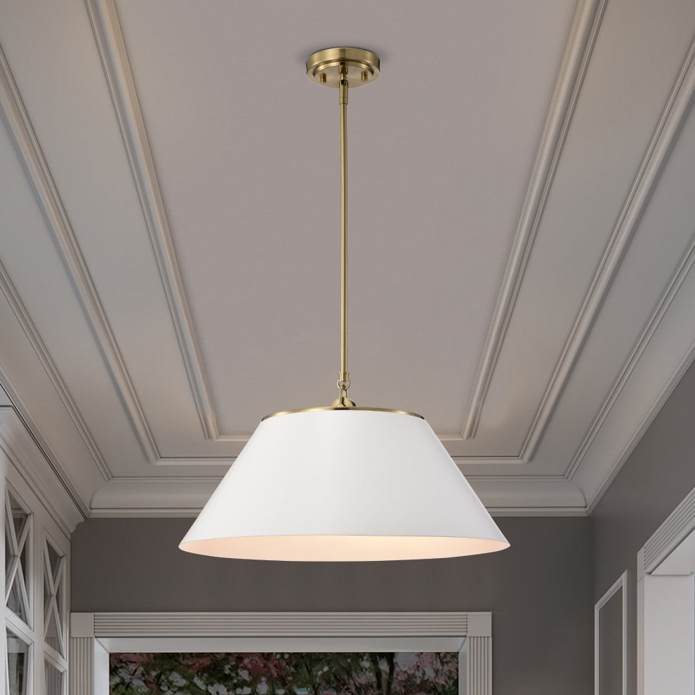 Dover 3-Light Large Pendant, White With Vintage Brass
