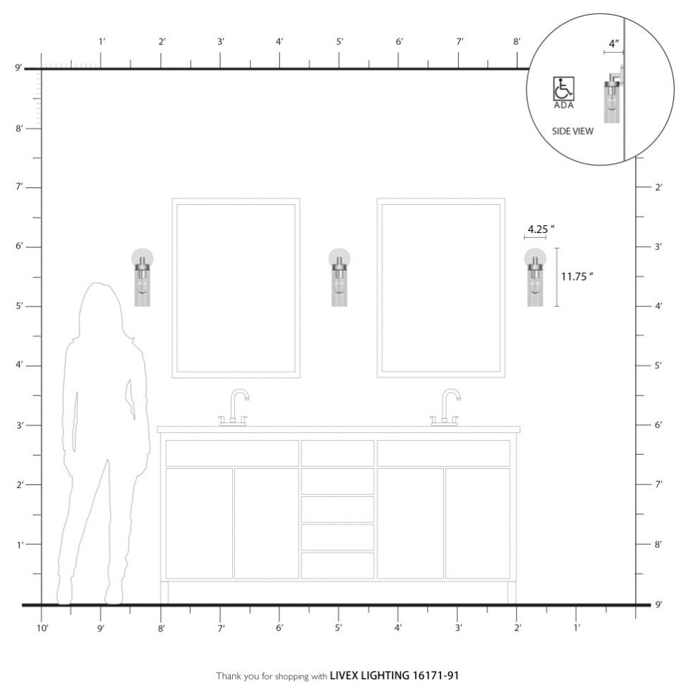 Ludlow 1 Light Brushed Nickel ADA Single Sconce