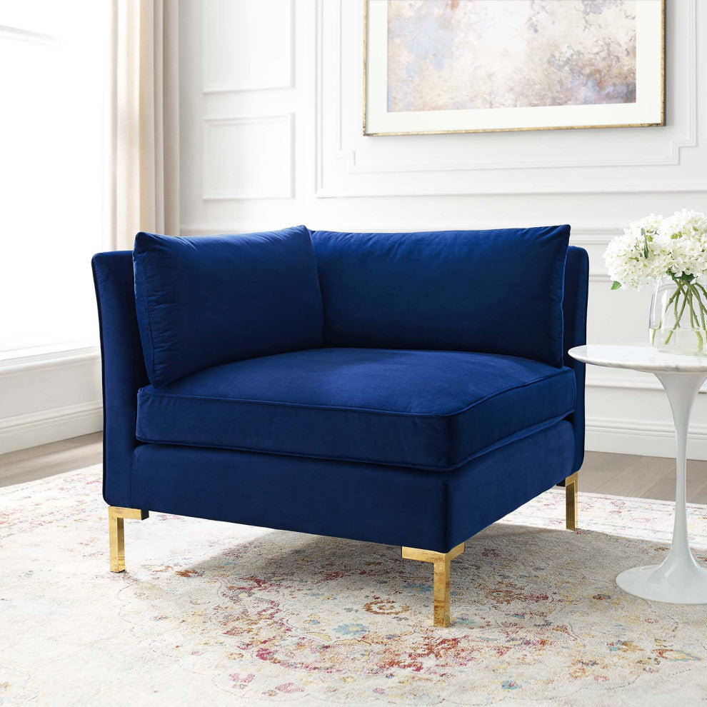 Sofa Corner Chair, Velvet, Blue Navy, Modern, Living Lounge Hotel Hospitality
