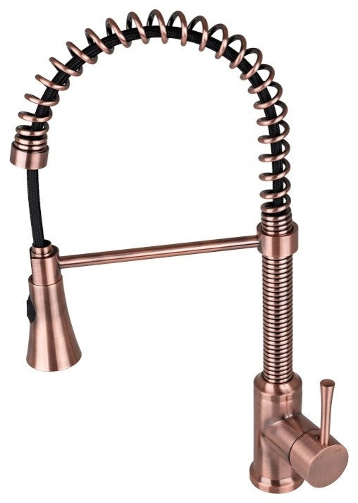 Residential Spring Coil Kitchen Faucet Cone Spray Head Antique Copper