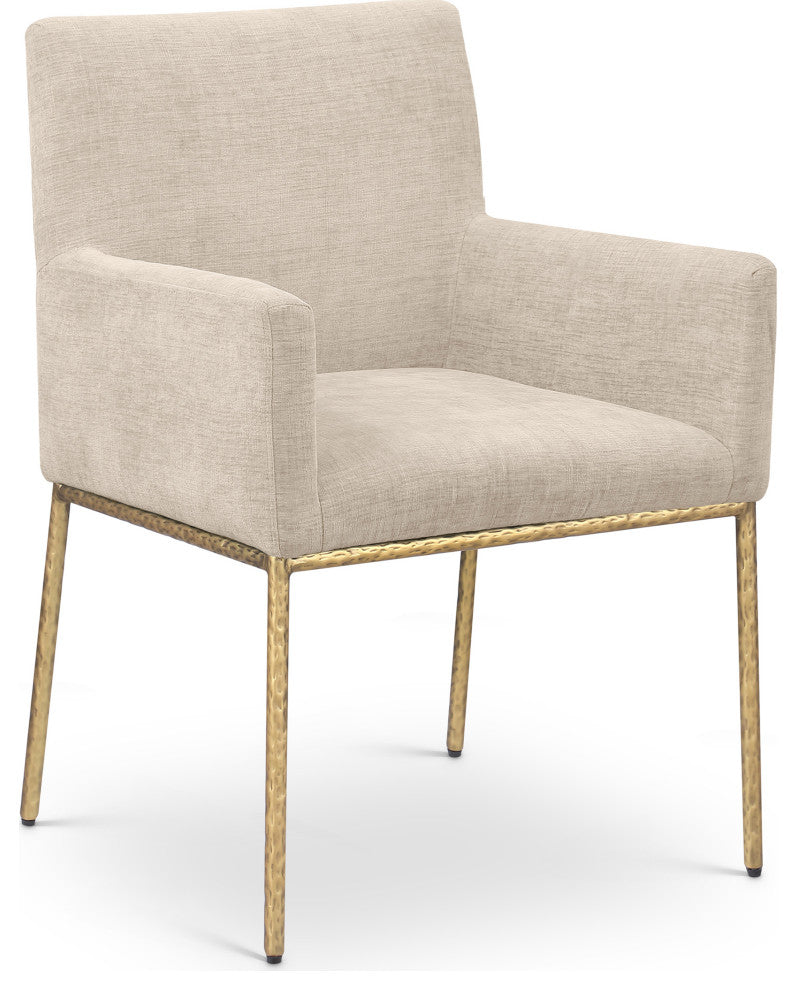 Reeves Upholstered Dining Chair, Beige, Chenille , AC,  Brushed Brass, Set of 2