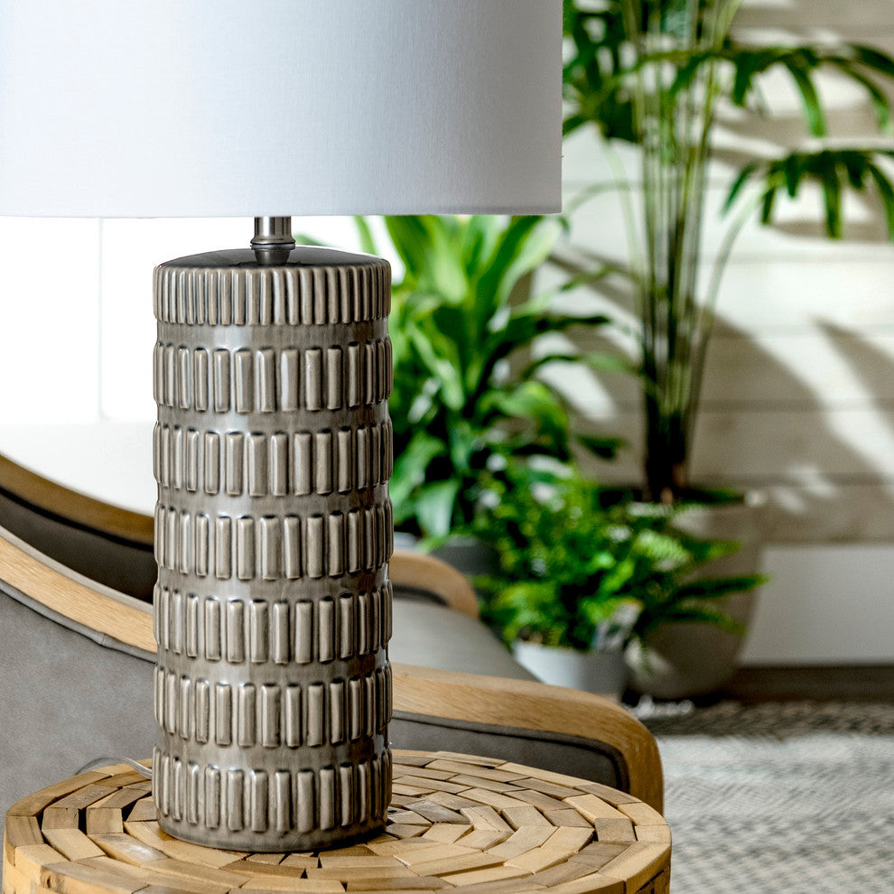 Nuloom 25" Tangela Ridged Ceramic Linen Shade Gray, On-Off Switch Table Lamp