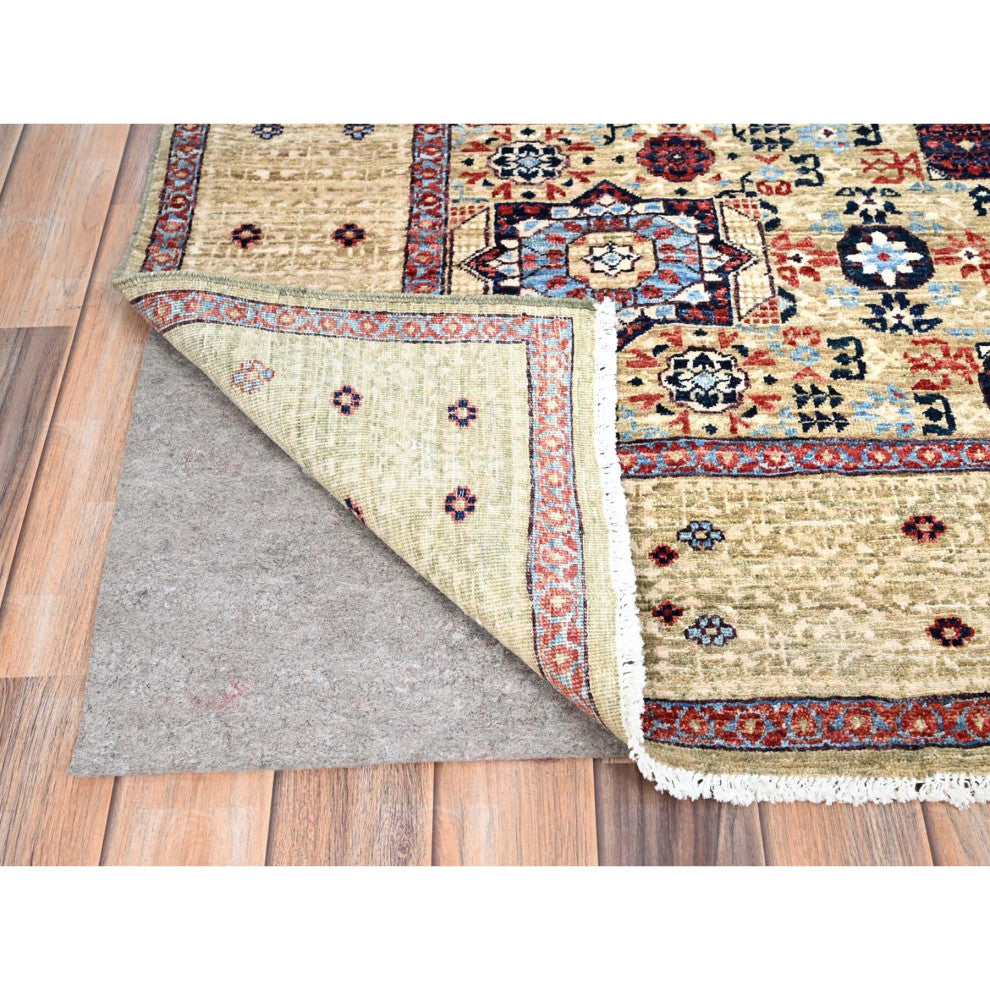 Flax Yellow, Extra Soft Wool, Hand Knotted, Mamluk Design Rug, 5'10"x8'10"
