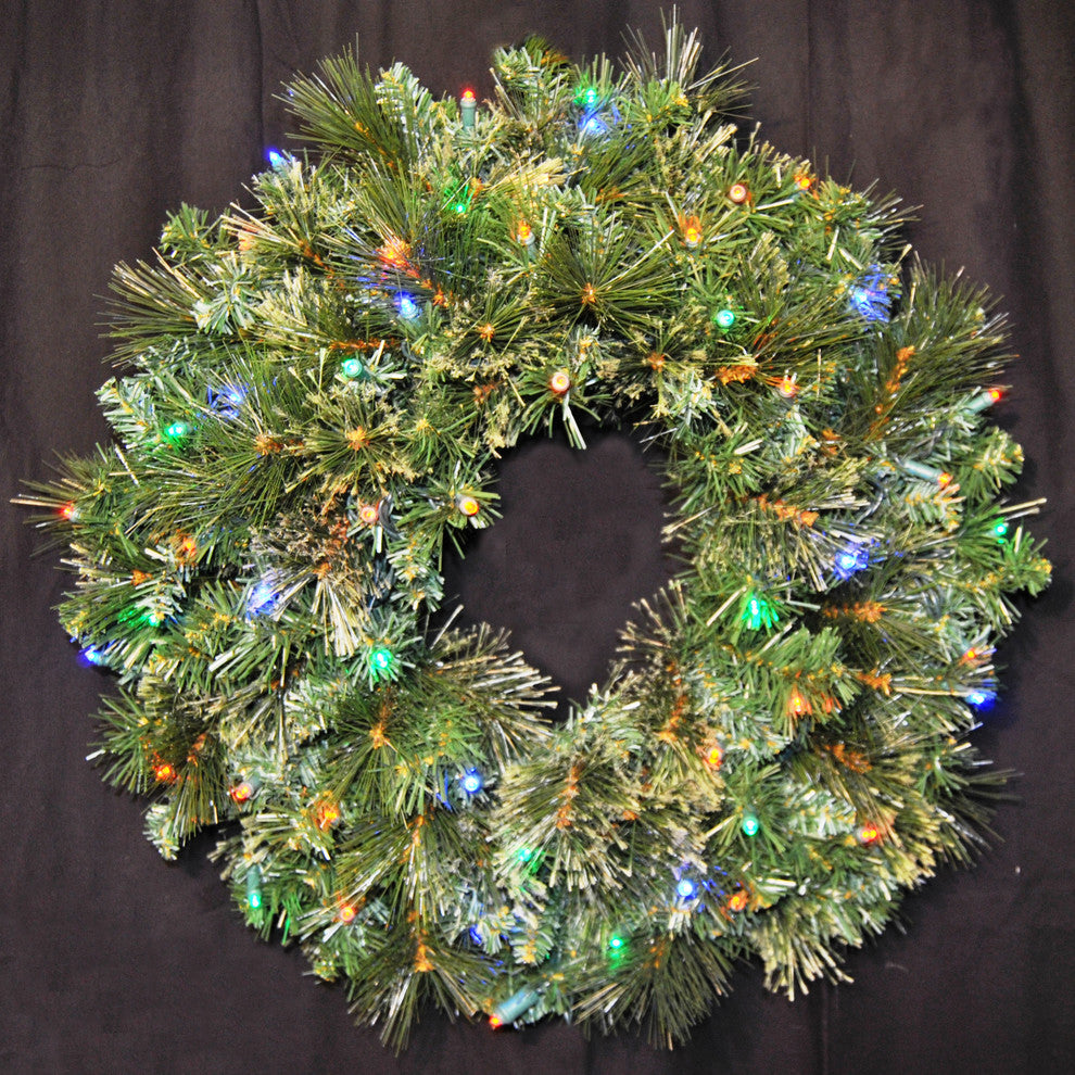 2' Blended Pine Wreath Pre-Lit With Multi Colored LEDs