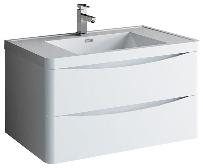 Fresca Tuscany 36" Gloss White Wall Hung Cabinet With Integrated Sink
